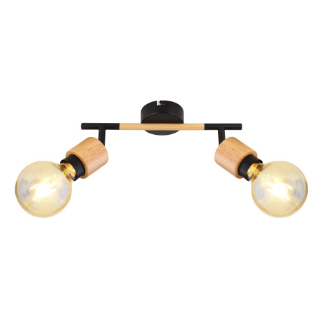 Nástenné svietidlo, kov čierny, svetlé drevo, DxŠxV:300x80x160, bez žiaroviek 2xE27, max. 40W 230V 4