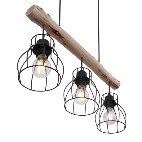 Závesné svietidlo, kov čierny, drevo, DxŠxV:600x136x1400, bez žiaroviek 3xE27, max. 40W 230V 6