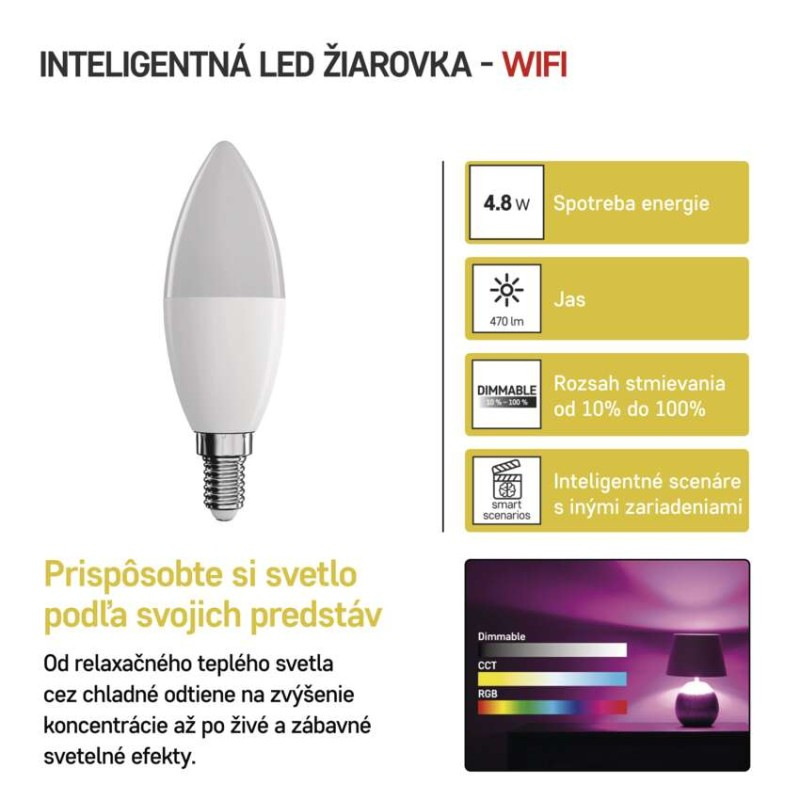 LED žiarovka GoSmart sviečka / E14 / 4,8 W (40 W) / 470 lm / RGB / stmievateľná / WiFi 2