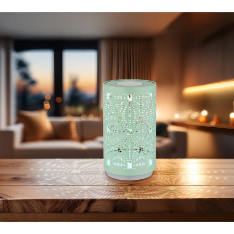 Stolná lampa, plast biely matný, kov zelená, dotykové zapnutie/vypnutie, zmena farieb RGB, fixácia f 13