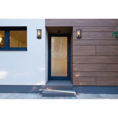 Vonkajšie svietidlo nerezová oceľ čierna matná, sklo dymové, kovové tyče čierne matné, vrátane senzo 9