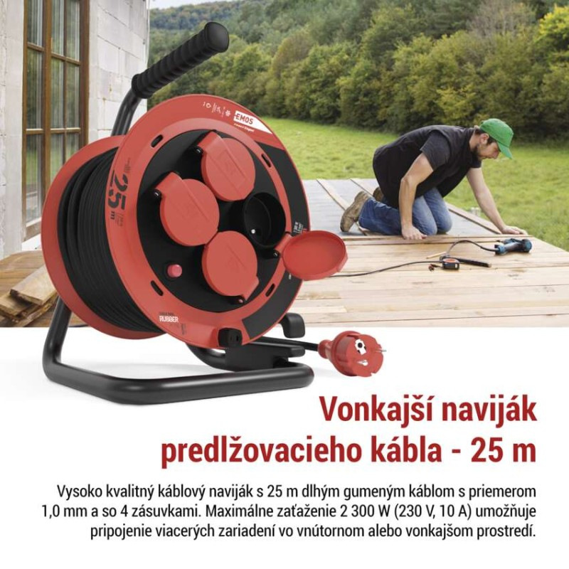 Vonkajší predlžovací kábel na bubne 25 m / 4 zásuvky / guma / 230 V / 1,0 mm2 / IP44 3
