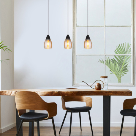 Závesné svietidlo kov čierny matný, sklo jantárové, kábel PVC čierny, možnosť nastavenia výšky, DxŠx 8