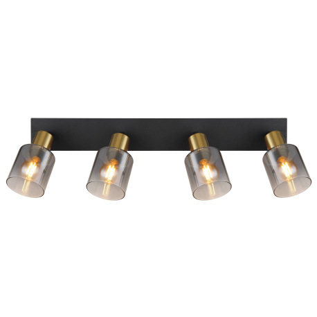 Stropné svietidlo, kov čierny matný, kov zlatý matný, sklo dymové, priehľadné, DxŠxV: 550x80x182mm, 5