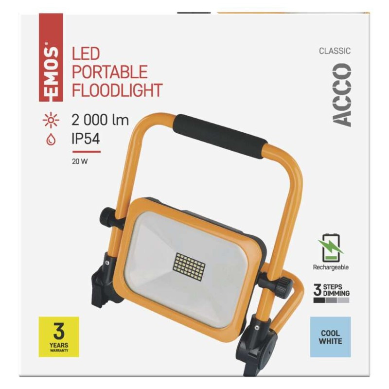 LED reflektor ACCO nabíjací prenosný, 20 W studená biela 11
