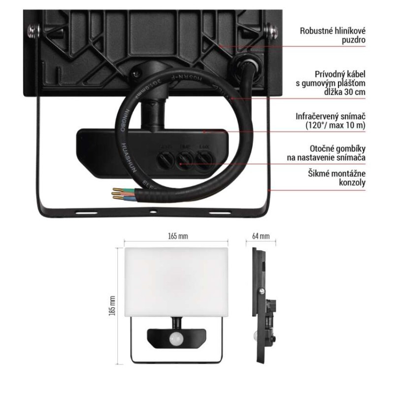 LED reflektor TAMBO so senzorom pohybu, 30 W, 3000 lm, čierny 10