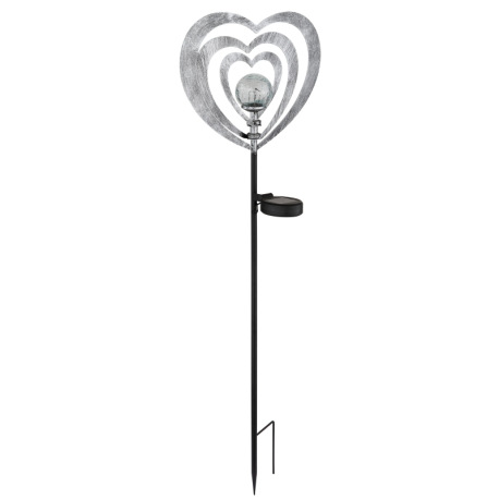 Solárne svietidlo, kov striebornosivý/čierny, plast čierny matný, číra guľa s efektom popraskaného s 14