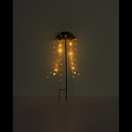 Solárne svietidlo, kov čierny matný, kov medenej farby, plast číry, vypínač, batéria AAA 300mAh 1,2V 5