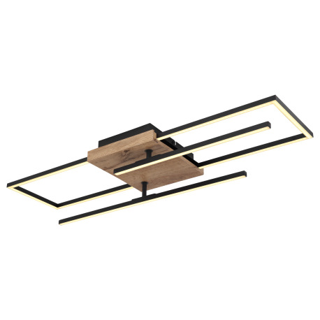 Stropné svietidlo, kov čierny, MDF vzhľad dreva, plast opál, otočné, DxŠxV:800x610x115mm, vrátane LE