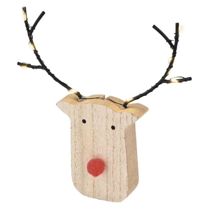 LED dekorácia drevená – sobík, 16 cm, 2x AAA, vnútorné, teplá biela, časovač, 12 ks, displ 3