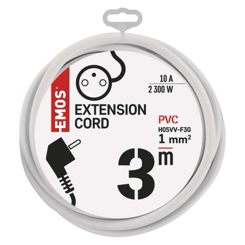 Predlžovací kábel 3 m / 1 zásuvka / biely / PVC / 1 mm2 1