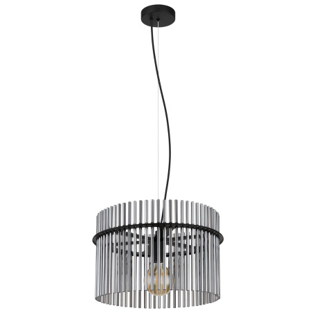 Závesné svietidlo, kov čierny matný, sklenené tyčinky dymovej farby, kábel PVC čierny, možnosť nasta 3