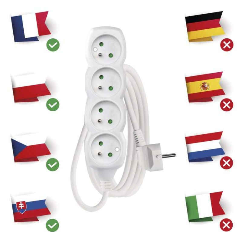 Predlžovací kábel 2 m / 4 zásuvky / biely / PVC / 1 mm2 1