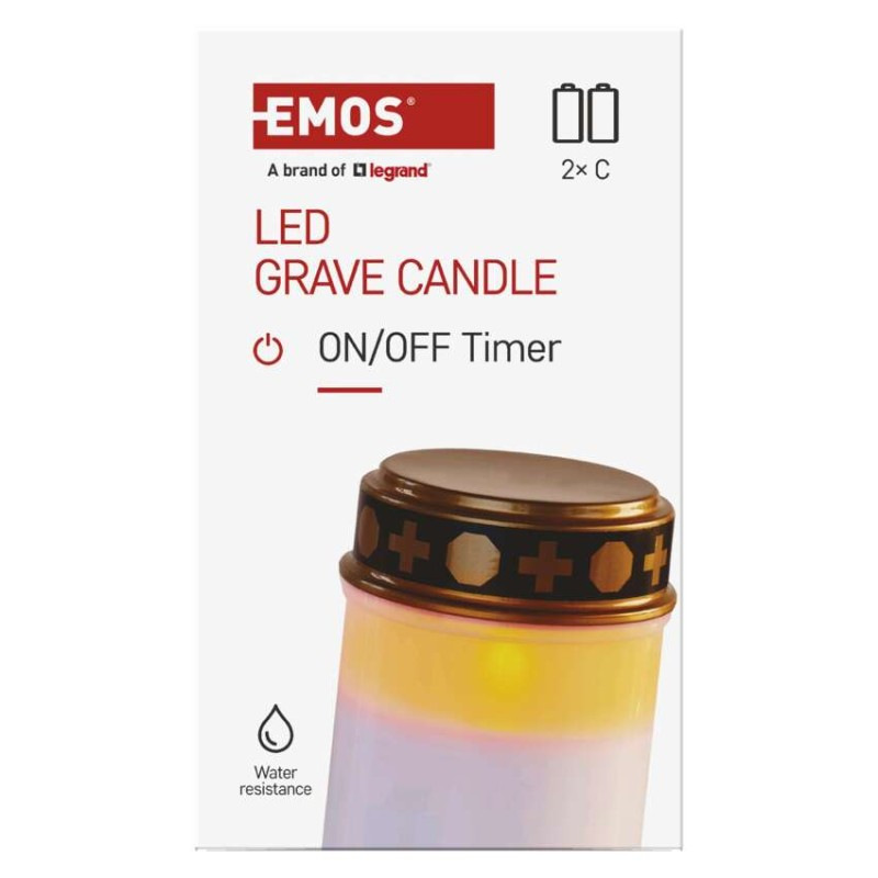 LED náhrobná sviečka, 12,5 cm, 2x C, vonkajšia aj vnútorná, vintage, časovač 7