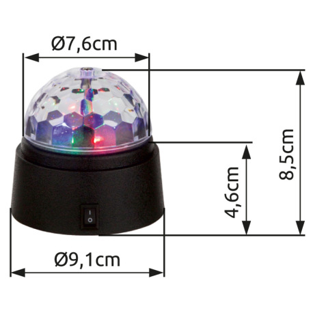 Dekoratívne svietidlo, čierny plast, priehľadný plast, disko svetlo s krištáľovými hviezdami, vypína 5