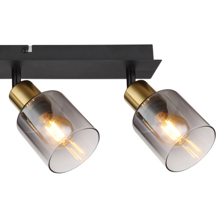 Stropné svietidlo, kov čierny matný, kov zlatý matný, sklo dymové, priehľadné, DxŠxV: 550x80x182mm, 6