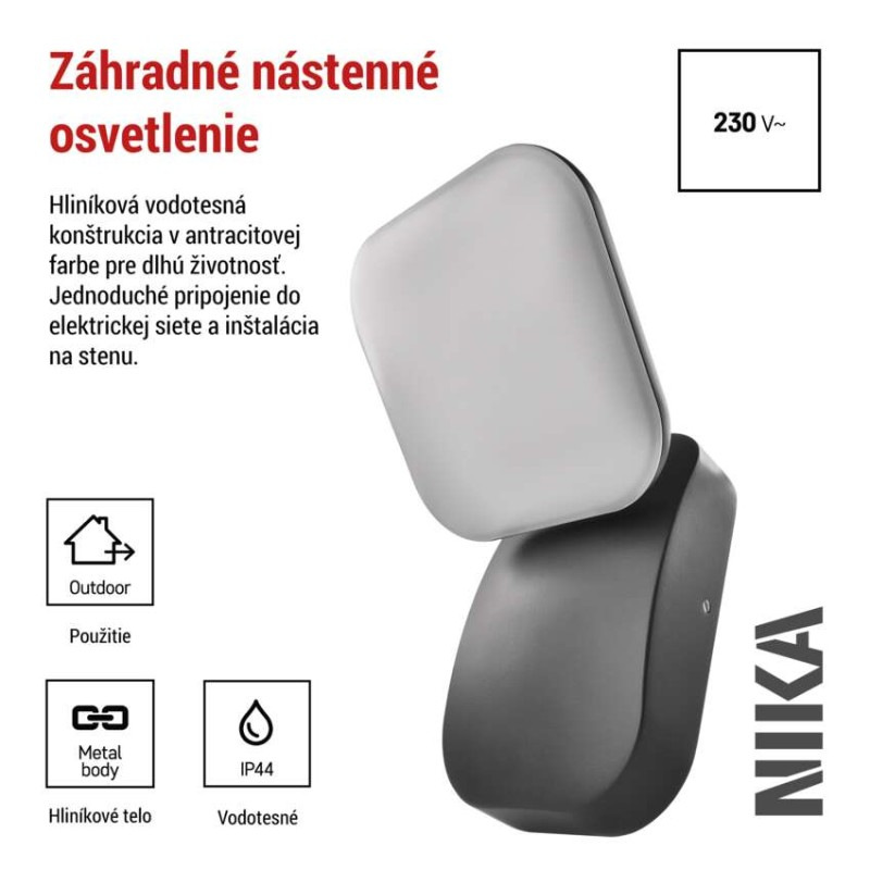 LED záhradné nástenné svietidlo NIKA, 12 x 12 x 20 cm, 12,5 W, teplá biela 2