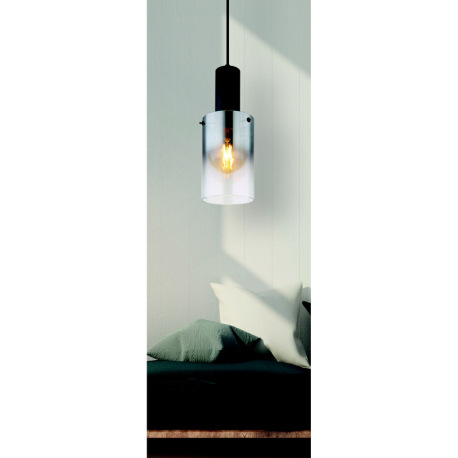 Závesné svietidlo, kov čierny, sklo dymové, priehľadné, kábel PVC čierny, možnosť skrátenia výšky, ø 1