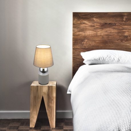 Stolová lampa, kov sivý, textil sivý, textilný kábel čierno-biely 1,5 m, dotykový spínač on/off, Ø16 1