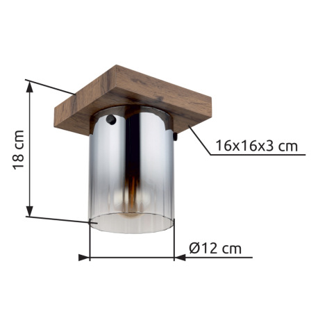 Stropné svietidlo, MDF, vzhľad tmavého dreva, dymové farebné sklo, číry gradient, DxŠxV: 160x160x180 10