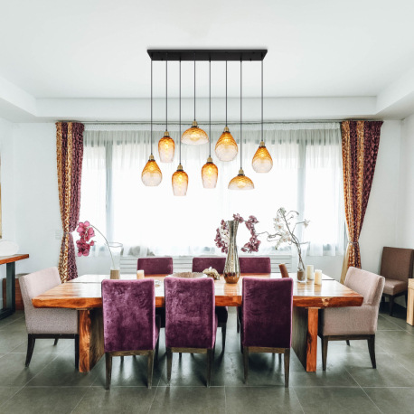 Závesné svietidlo, kov čierny matný, sklo jantárové/číre, kov mosadzný matný, kábel PVC čierny, možn 1