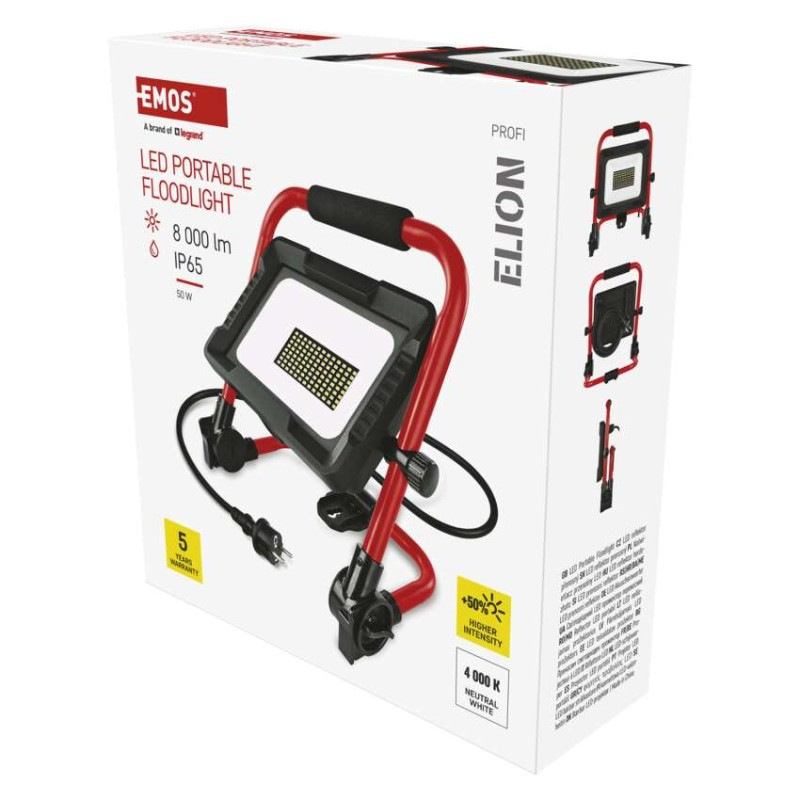 LED reflektor ELION 50W, červeno-čierny, IP65, 8000 lm, neutrálna biela