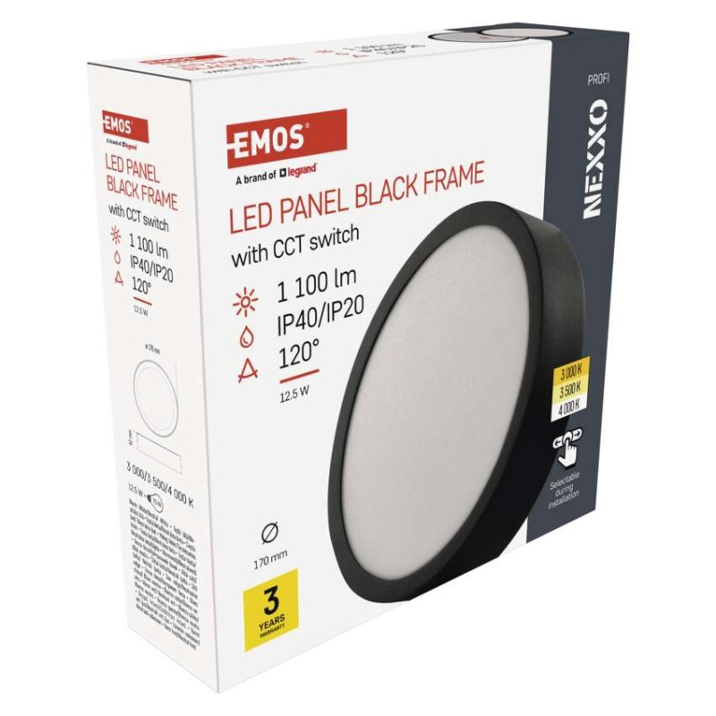 LED prisadené svietidlo, kruhové, čierne, 12,5W, CCT 10