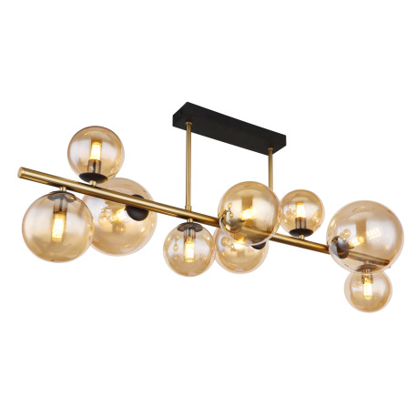 Stropné svietidlo, kov čierny, kov mosadz, sklo jantárové, DxŠxV:870x300x380mm, vrátane 9x G9 LED 3,