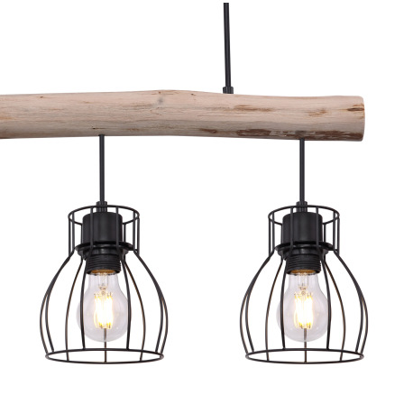 Závesné svietidlo, kov čierny, drevo, DxŠxV:600x136x1400, bez žiaroviek 3xE27, max. 40W 230V 7