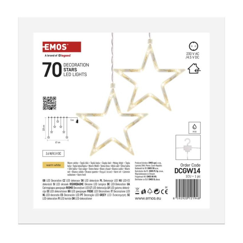 LED vianočný záves – 7 hviezd, 67x125 cm, vnútorný, teplá biela 1