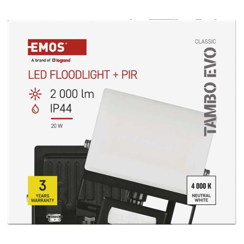 LED reflektor TAMBO EVO so senzorom pohybu, 20 W, 2000 lm, IP65, čierny 11