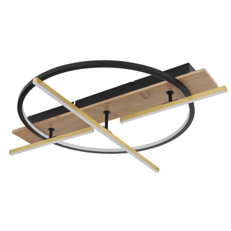 Stropné svietidlo, kov/hliník čierny, MDF so vzhľadom dreva, mosadz, plast opál, niekoľko úrovní cez 12