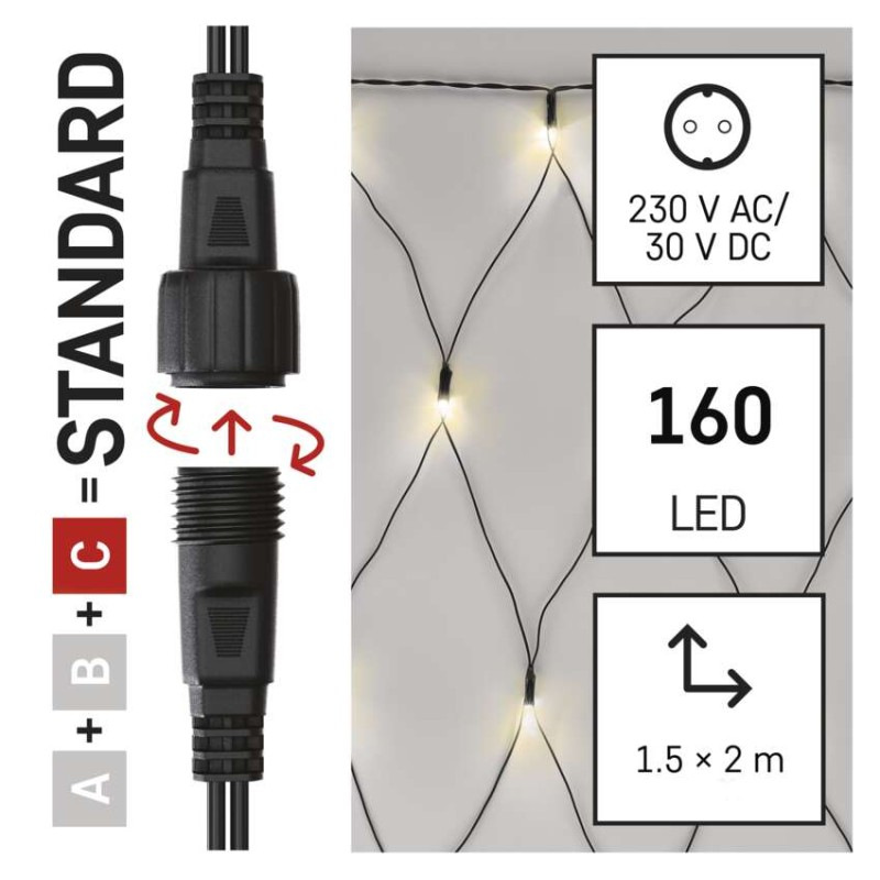 Standard LED spojovacia vianočná reťaz – sieť, 1,5x2 m, vonkajšia, teplá biela 1