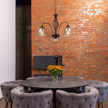 Závesné svietidlo, kov čierny matný, dymové sklo, kábel PVC čierny, ø:555mm, V: 1300mm, bez žiarovie 9