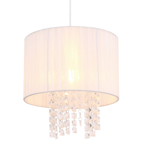 Závesné svietidlo, plast biely, textil biely, akrylové krištále priehľadné, Ø300, V:1200, bez žiarov 3