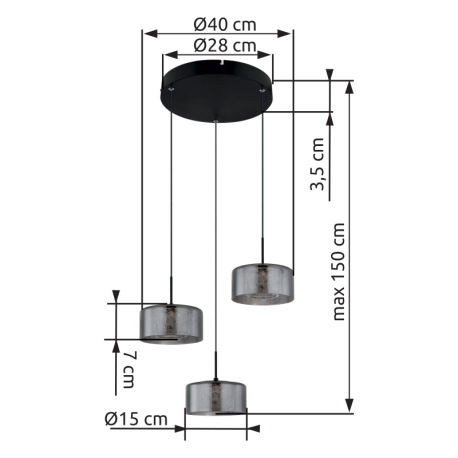 Závesné svietidlo, čierny matný kov, dymové sklo, číry akryl, čierny PVC kábel, možnosť skrátenia vý 10