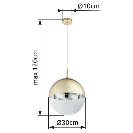 Závesné svietidlo, kov zlatý, sklo priehľadné zlaté, Ø300, V:1200, bez žiarovky 1xE27, max. 40W 230V 12