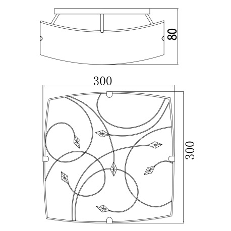 Stropné svietidlo, chróm, satinované sklo, jantárové kryštály, DxŠxV: 300x300x80, bez žiaroviek 2xE2 3