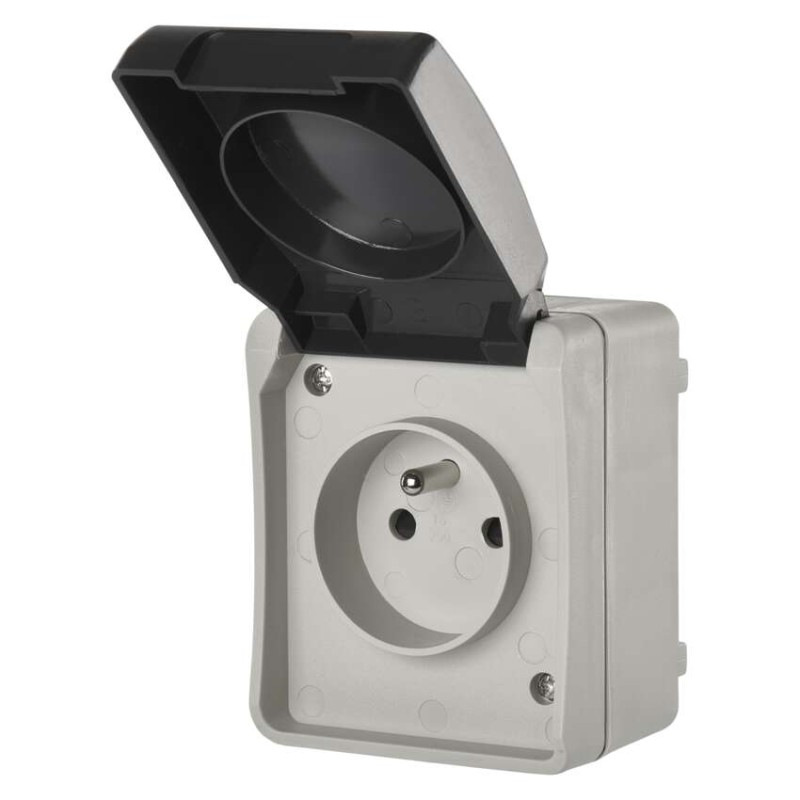 Zásuvka nástenná, šedo-čierna, IP54 5