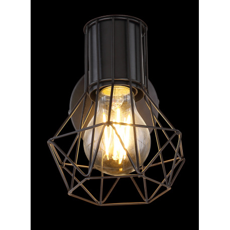 Nástenné svietidlo, čierny kov, vypínač, ŠxV:130x165, H: 165, bez žiarovky 1xE27, max. 40W 230V 16