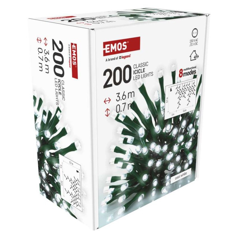 LED vianočné cencúle, 3,6 m, vonkajšie aj vnútorné, studená biela, programy 9