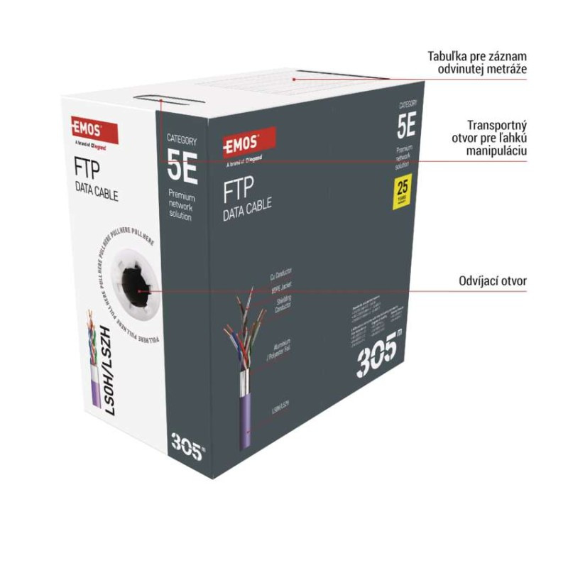 Datový kábel FTP CAT 5E LSZH, 305m 2