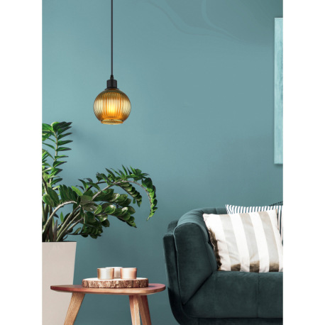 Závesné svietidlo, kov čierny, sklenená guľa zelená, biela, kábel PVC čierny, možnosť skrátenia výšk 1