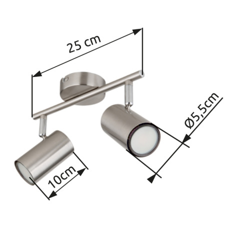 Nástenné svietidlo, kov nikel, chróm, DxŠxV: 250x100x135mm, bez žiaroviek 2x GU10, max. 25W 230V 10