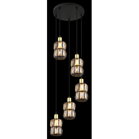 Závesné svietidlo, kov čierny, sklenené krištále dymové, kov matný, čierny PVC kábel, ø: 300mm, V:12 11