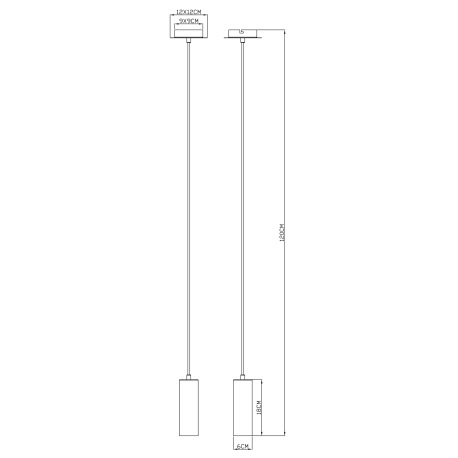 Závesné svietidlo, kov čierny, čierny PVC kábel, DxŠxV:90x90x1200mm, bez žiarovky 1x GU10, max. 35W 9