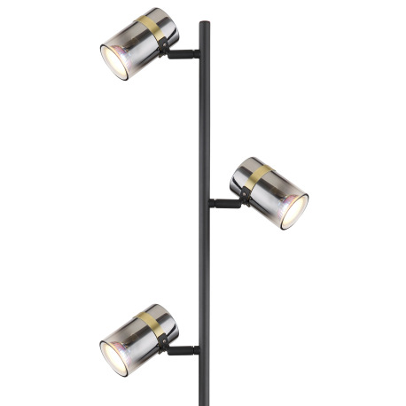 Stojanové svietidlo, kov čierny matný, dymové sklo s prechodom do priehľadného skla, kov mosadz, káb 11