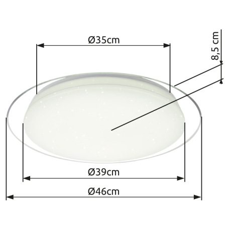 Stropné svietidlo, kov biely, plast satinovaný, plast priehľadný, trblietavý efekt, stmievateľná, di 14