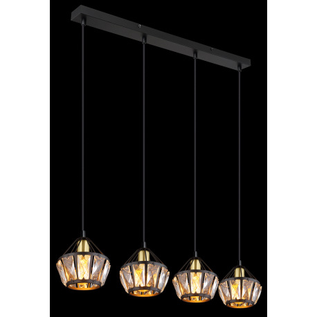 Závesné svietidlo, kov čierny matný, kov mosadz, kovové tyče čierne matné, sklenené krištále priehľa 11