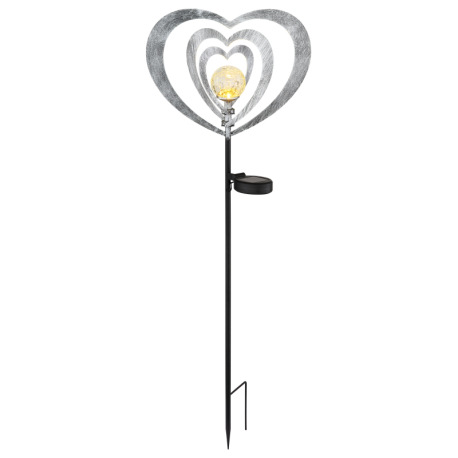 Solárne svietidlo, kov striebornosivý/čierny, plast čierny matný, číra guľa s efektom popraskaného s 18